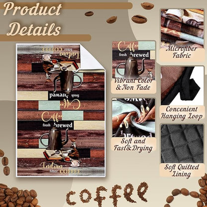 Jingmore 6 Pcs Kitchen Decor Set Accessorie Farmhouse Kitchen Towels Pot Holders Oven Mitts Set 2 Dish Towels 2 Pot Holders 2 Cooking Mittens Oven Glove for Cooking(Dark Brown,Coffee) - Image 6