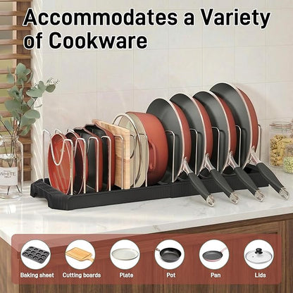 Pots and Pans Organizer for under Cabinet, Pan Pot Organizers inside Cabinet, Expandable Organizer with 12 Adjustable Dividers for Cookie Sheets, Cutting Boards, Pot Lids, Cookware - Pan Rack, Black - Image 4