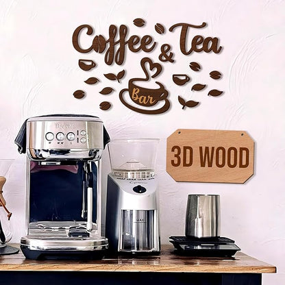 Woodamore Coffee And Tea Bar Sign - Coffee And Tea Signs For Cafe Station Decor, Farmhouse Cafe Sign For Bar Decorations, Wooden Letter Signs For Kitchen by Woodamore