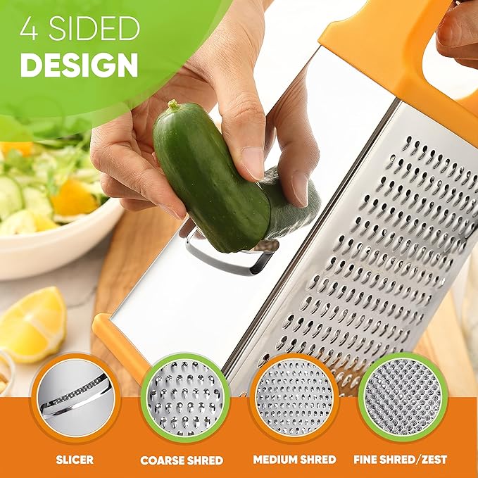 Spring Chef Handheld Stainless Steel XL Parmesan Cheese Grater with Handle - 4 Sided Manual Box Grater for Kitchen - Dishwasher Safe Cheese Shredder for Carrot, Potato, Vegetables, Hash Brown - Mango - Image 6