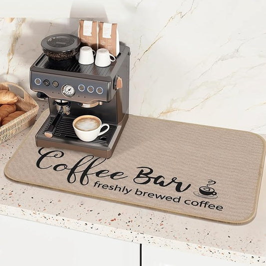 Findosom Dish Drying Mat, 17"x 32" Super Absorbent & Hide Stain Coffee Mat, Cuttable Drying Mat for Kitchen Counter, Coffee Bar Accessories, Under Dish Rack, Coffee Maker, Espresso Machine, Linen by Findosom