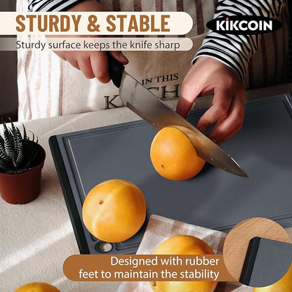 Kikcoin Plastic Cutting Boards for Kitchen, 3-Piece Large Cutting Board Set Dishwasher Safe Chopping Boards with Non-slip Feet and Juice Grooves, Gray - Image 4
