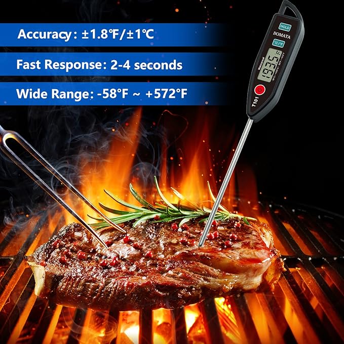 BOMATA Digital Water Thermometer for Water, Liquid, Candle and Cooking. Instant Read Food Thermometer Waterproof IPX7 with Long Probe for Cooking, Meat, BBQ! T101 (Black Color)… - Image 3