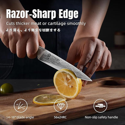 YOTSUBA Japanese Utility Knife, 5 Inch Petty Kitchen Knife, Forged High Carbon German Steel Chef Knives, Paring Knives, Full Tang & Razor Sharp Ergonomic Handle Design with Gift Box