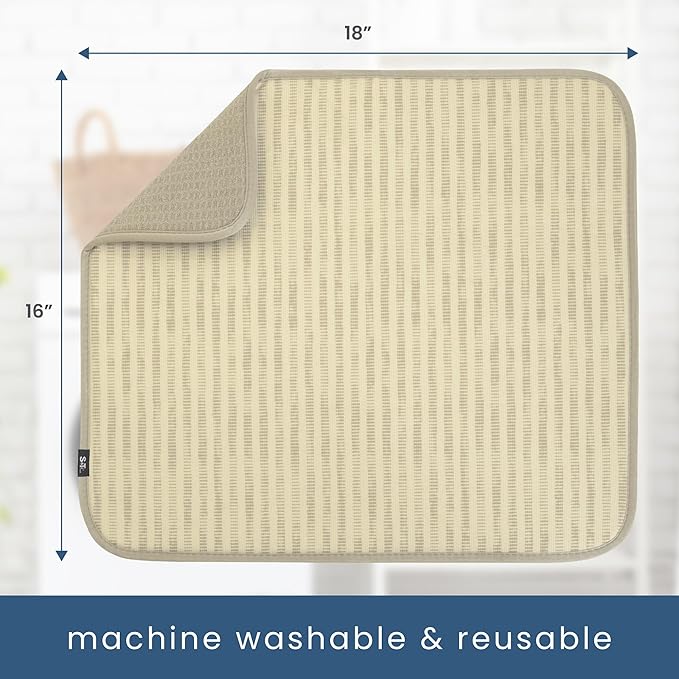 S&T INC. Dish Drying Mat, 16” x 18”, Absorbent Microfiber Kitchen Counter Mat, Dish Drying Pad for Dishes, Utensils, Pots and Pans, Large, Cream Distressed Lines - Image 6