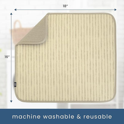 S&T INC. Dish Drying Mat, 16” x 18”, Absorbent Microfiber Kitchen Counter Mat, Dish Drying Pad for Dishes, Utensils, Pots and Pans, Large, Cream Distressed Lines - Image 6