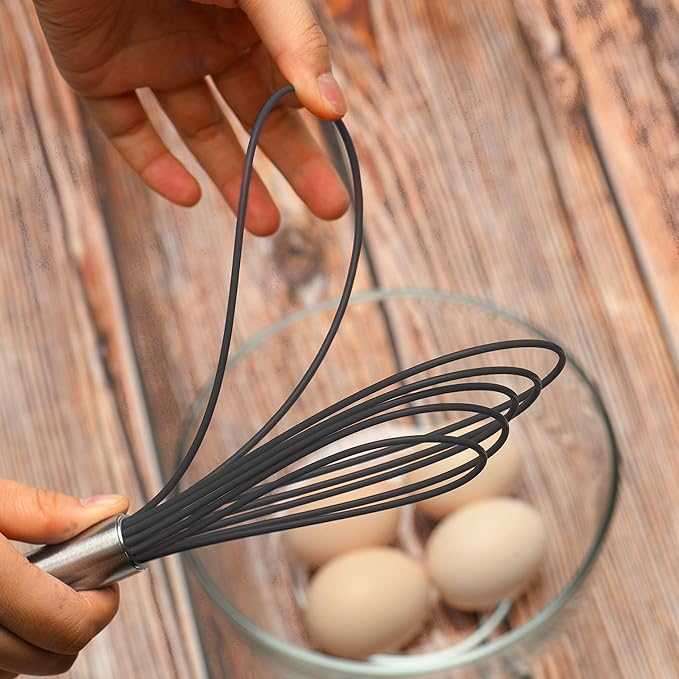 Flat Whisks Stainless Steel,3 Pack 10''+11''+12'' Set Premium Sturdy-6 Silicone Heads Non Stick Wires Whisk for Blending Beating Stirring Kitchen Cooking Color Grey by Jell-Cell - Image 3
