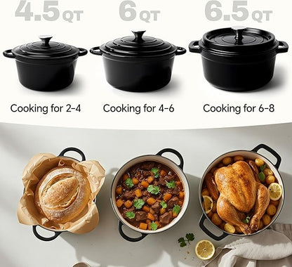 4.5 Quart Dutch Oven Pot with Lid, Non Stick Enameled Cast Iron Dutch Oven for Bread Baking,Heavy-Duty, Oven Safe Ceramic Cookware Up to 500°F for Baking, Braising, Stews, Roasting, Black - Image 3