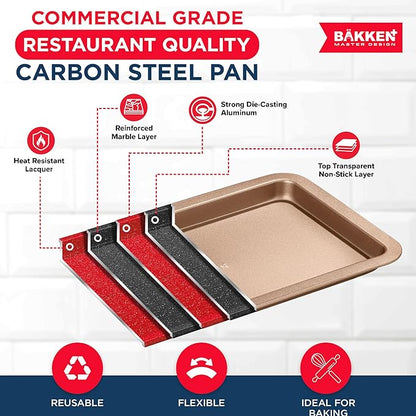 BAKKEN Kitchen Baking Pans - Nonstick Brown Coating, 13.18’’ × 8.66’’ Commercial Grade Carbon Steel Cookie Sheet, Baking Kitchen Essentials, PFOA, PFOS, PTFE Free, Oven Safe Tray (450° F), Brown - Image 3