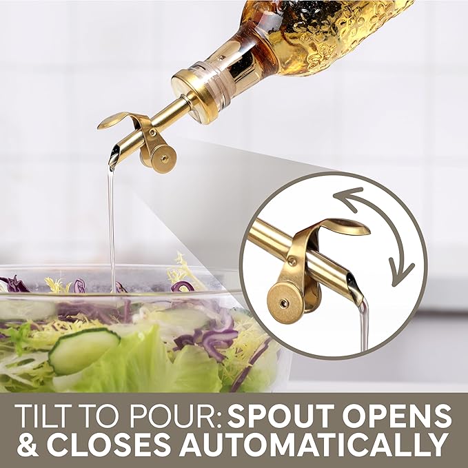COOK WITH COLOR Glass Olive Oil Bottle Dispenser - 2 Pack- 17oz Oil and Vinegar Cruet - Olive Oil Carafe Decanter for Kitchen, Floral, Brown - Image 7