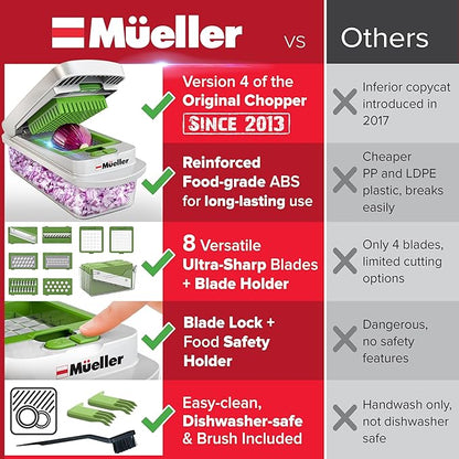 Mueller Pro-Series 10-in-1, 8 Blade Vegetable Chopper, Onion Mincer, Cutter, Dicer, Egg Slicer with Container, French Fry Cutter Potato Slicer, Home Essentials, Salad Chopper White Sand/Green - Image 4