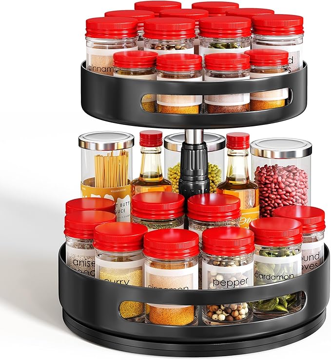 Lazy Susan Organizer Spice Rack - 2 Tier Height Adjustable Spice Organization for Cabinet, Metal Seasoning Organizer Lazy Turntable Spice Organizer for Table Top Pantry Kitchen Storage (10 inch) by SAYZH