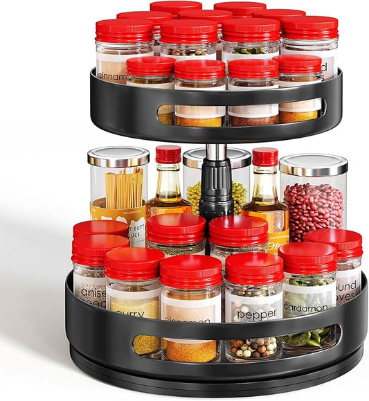 Lazy Susan Organizer Spice Rack - 2 Tier Height Adjustable Spice Organization for Cabinet, Metal Seasoning Organizer Lazy Turntable Spice Organizer for Table Top Pantry Kitchen Storage (10 inch) by SAYZH