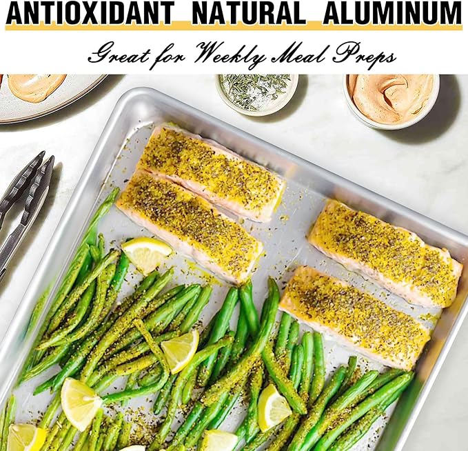 Commercial Quality Baking Sheet Pan Set, Natural Aluminum Cookie Sheet, Umite Chef Warp Resistant Baker's Half Sheet Pan, Large Thick Cookie Tray Pans for Baking, Roasting(2 Pack, 18X13In) - Image 6