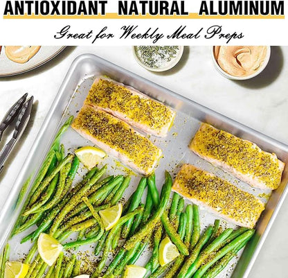 Commercial Quality Baking Sheet Pan Set, Natural Aluminum Cookie Sheet, Umite Chef Warp Resistant Baker's Half Sheet Pan, Large Thick Cookie Tray Pans for Baking, Roasting(2 Pack, 18X13In) - Image 6