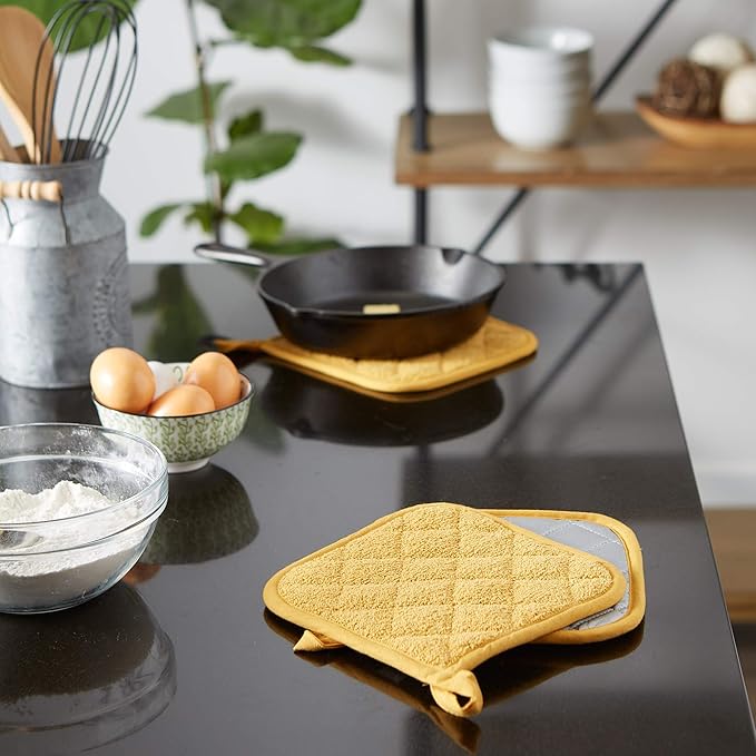 DII Basic Terry Collection Quilted 100% Cotton, Potholder, Honey Gold, 3 Piece - Image 4