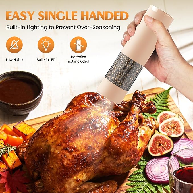 Electric Salt and Pepper Grinder Set Automatic Battery Pepper Mill Shakers Adjustable Coarseness Upgraded Larger Capacity with Led Home and Kitchen Appliances Birthday Gifts for Women Mom - Image 3