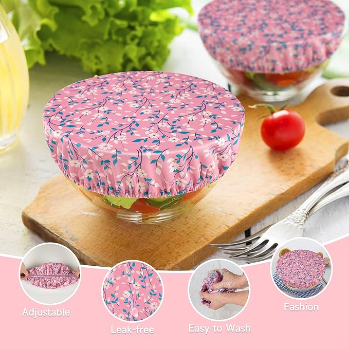 wegreeco Elastic Reusable Bowl Covers for Bread Proofing, Fabric Cloth Sourdough Bowl Covers for Proofing - Set of 3, Pink Flowers