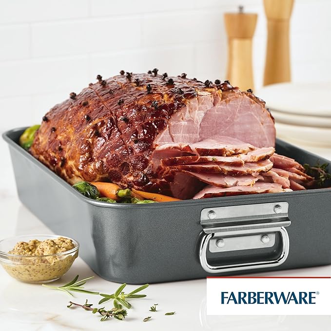 Farberware Bakeware Nonstick Steel Roaster with Flat Rack, 11-Inch x 15-Inch, Gray - Image 7