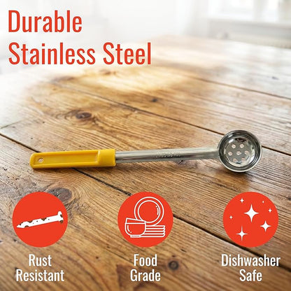 1 Ounce Slotted Stainless Steel Portion Control Ladle Spoon for Measuring and Serving; Commercial Grade Serving Scoops [Pack of 12] - Image 4