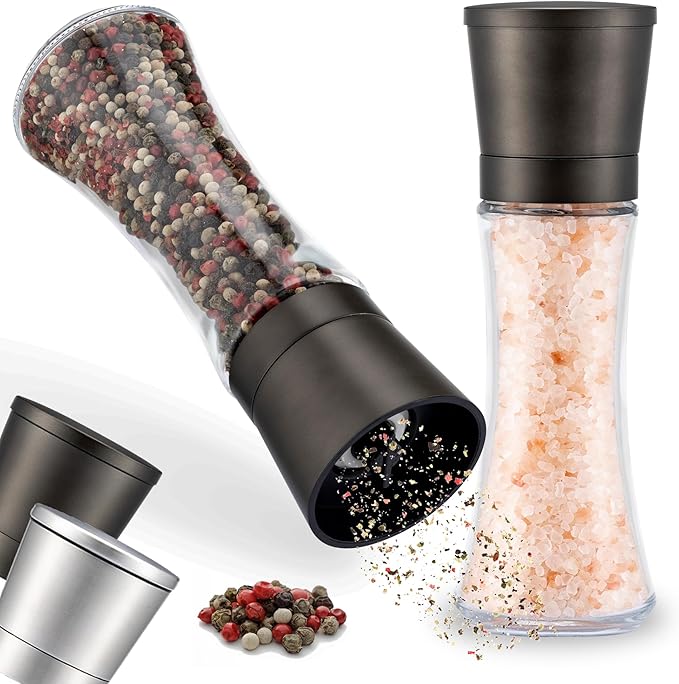ZOLMER® Premium Gunmetal Salt and Pepper Grinder Set | Large Manual Ceramic Grinder - Big Black Pepper Mill, Salt Grinder, and Chili Mill [No Spices Included]