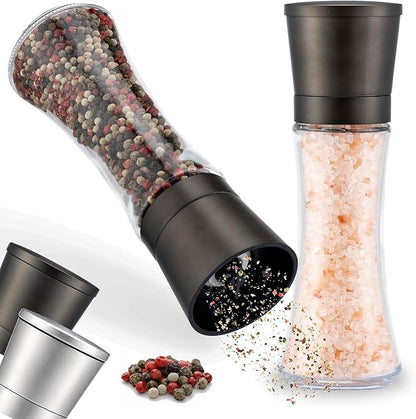 ZOLMER® Premium Gunmetal Salt and Pepper Grinder Set | Large Manual Ceramic Grinder - Big Black Pepper Mill, Salt Grinder, and Chili Mill [No Spices Included]