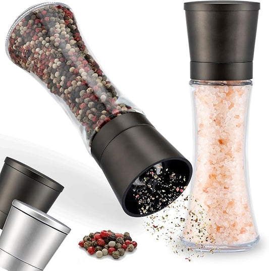 ZOLMER® Premium Gunmetal Salt and Pepper Grinder Set | Large Manual Ceramic Grinder - Big Black Pepper Mill, Salt Grinder, and Chili Mill [No Spices Included]