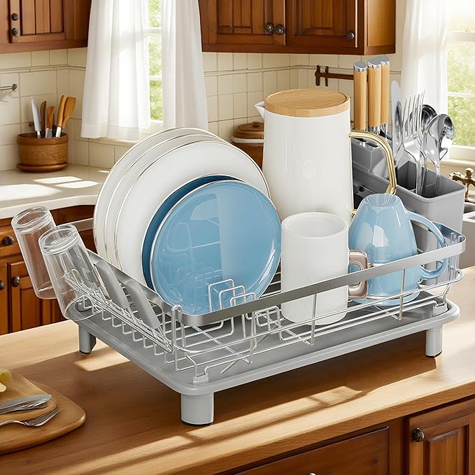 MOUKABAL Dish Drying Rack, Dish Rack, Stainless Steel Dish Racks for Kitchen Counter, Dish Drainer with Removable Utensil Holder, Drainboard (Grey,Stainless Steel,13''W x 17''L) - Image 8