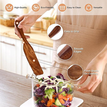 5Pcs Wooden Spurtle Set, Natural Acacia Wood Kitchen Utensils Set for Cooking, Stirring, Mixing, Serving, Heat Resistant Non-Stick, Wooden Spurtles for Mom, Wife Cooking Gifts