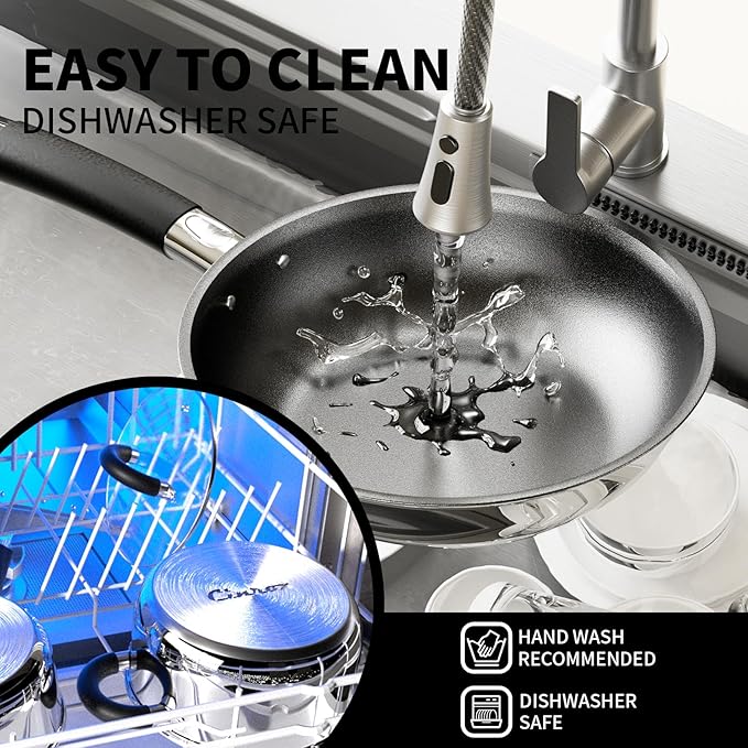 Pots and Pans Set Non Stick, 5 Ply Stainless Steel Cookware Set of 6, 2.8QT 6.5QT Pots 10” 11.5” Frying Pan, Compatible with Gas Induction Ceramic Stove, Dishwasher Safe
