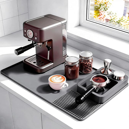 Silicone Coffee Mat and Espresso Tamping Mat, Detachable Espresso Coffee Bar Accessories, Coffee Bar Mat Suitable for Use Under coffee Maker, Dish Drying Mat for Kitchen Countertop Protector Mat, Grey