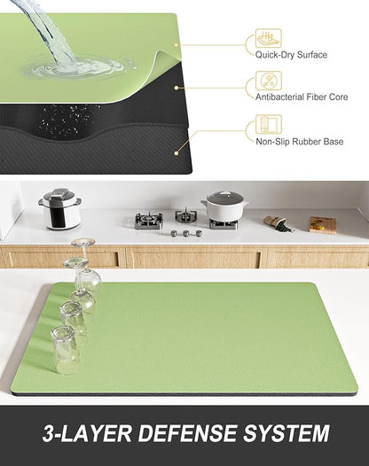 Rnivvi Dish Drying Mat for Kitchen Counter, XL 15 x 24" Super Absorbent Drainer Pad Easy Clean Dish Rack Pad, Non-Slip Heat Resistant Coffee Bar Mat for Coffee Machine Station Accessories Decor, Green - Image 4