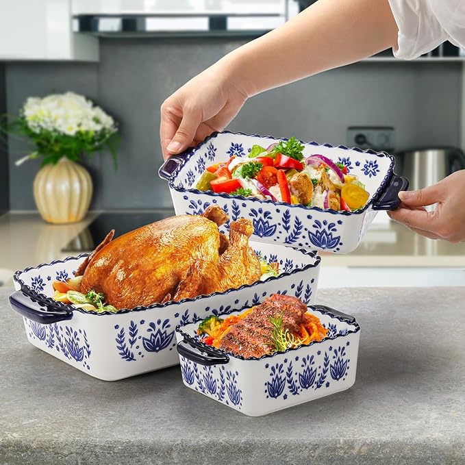 SOUJOY 3 Pack Porcelain Bakeware Set, Rectangular Baking Dishes, Lasagna Pan for Cooking, Kitchen, Casserole Dishes, Cake Dinner, Banquet and Daily Use - Image 6