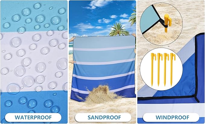 WIWIGO Beach Blanket Waterproof Sandproof Beach Mat 79" X 83"/10'x9'for 2-8 Adults Quick Drying Outdoor Picnic Mat Beach Accessories for Travel, Camping, Hiking - Image 3