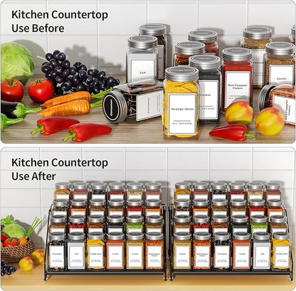 BOIVSHI 4 Tier Spice Rack Organzier, Spice Rack for Cabinet, Adjustable Depth Seasoning Shelf for Countertop, Pantry, Seasoning Organizer, Metal, Black (2 Pack) - Image 3