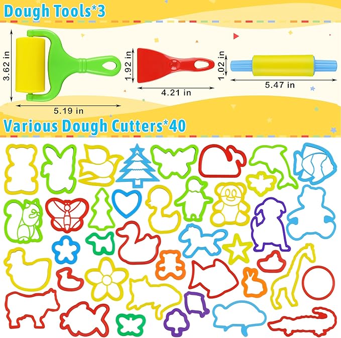 Dough Tools with 40 pcs Plastic Dough Cutters Animal Shapes, 3 pcs Basic Dough Tools - Image 2