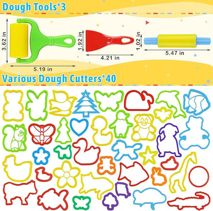 Dough Tools with 40 pcs Plastic Dough Cutters Animal Shapes, 3 pcs Basic Dough Tools - Image 2