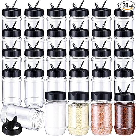 Mimorou 30 Pack Plastic Spice Jars with Shaker Lids Clear Seasoning Containers Spice Bottles for Kitchen Storing Spice Herbs Seasoning Powders (Oval Shape,12.2 oz) by Mimorou