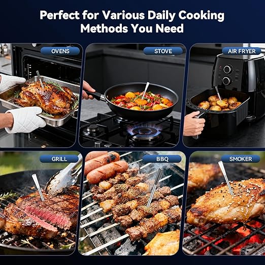 Smart Wireless Meat Thermometer Digital, 2 Probes, Advanced Bluetooth Food Thermometer for Cooking, IP67, Real-Time Monitoring & Smart Alerts with APP for BBQ, Grill, Oven, Smoker, Kitchen Gifts