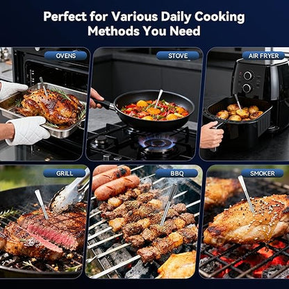 Smart Wireless Meat Thermometer Digital, 2 Probes, Advanced Bluetooth Food Thermometer for Cooking, IP67, Real-Time Monitoring & Smart Alerts with APP for BBQ, Grill, Oven, Smoker, Kitchen Gifts