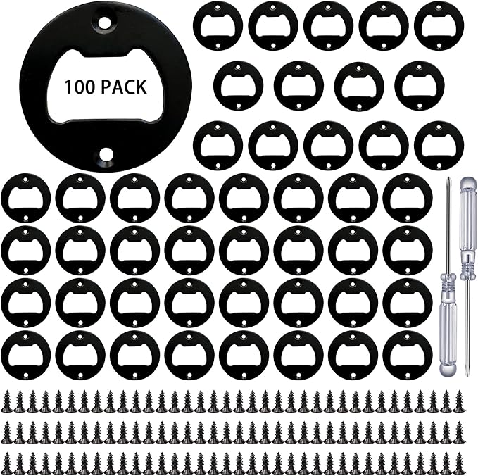 Bottle Opener Insert - 100 Sets Stainless Steel Inserts Kit with Screws Screwdriver for DIY Resin Mould Kit Hardware Parts Supply（black) by TECARATE