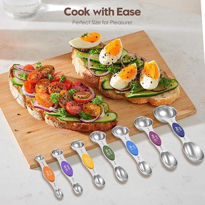 Magnetic Measuring Spoons Set of 8 - Heavy Duty 304 Stainless Steel, Triple Measurement Markings, Strong N52 Magnets, Easy to Clean, Space-Saving with Leveler Included (Colorful) - Image 7