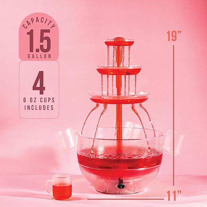 Kusini Drink Fountain for Parties - 1.5 Gal, 3 Tier Punch Bowl Drink Tower, LED Base, 4 Reusable Cups - Drink Dispenser Machine for, Juice, Punch, Pani Puri Fountain for Party Hosting Supplies - Image 2
