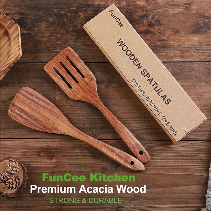 2 Pack Wooden Spatula, Acacia Wood Long Handle Flat Frying Turner, Handmade wooden spoons for cooking, Kitchen Utensil set, Non-Stick Cooking Spurtle Utensils for kitchen use - Image 5
