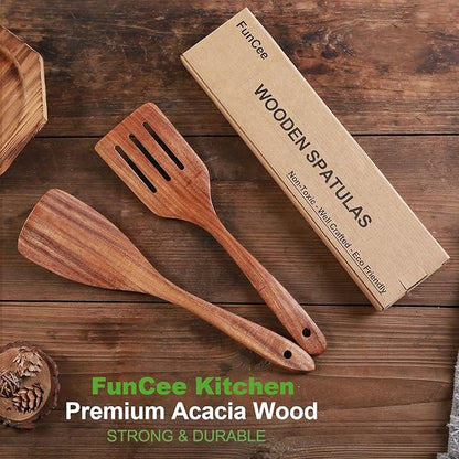 2 Pack Wooden Spatula, Acacia Wood Long Handle Flat Frying Turner, Handmade wooden spoons for cooking, Kitchen Utensil set, Non-Stick Cooking Spurtle Utensils for kitchen use - Image 5