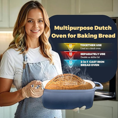 4.6 Quart Dutch Oven for Sourdough Bread Baking, Combo Oval Enameled Cast Iron Bread Pan with Lid, Bread Dutch Oven for a Crispy Crust, Seasalt - Image 8