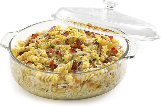 Libbey Round Casserole Dish with Lid, Elegant Glass Bakeware with Lids Stackable, Round Casserole Dishes for Oven, Refrigerator, Microwave, and More by Libbey
