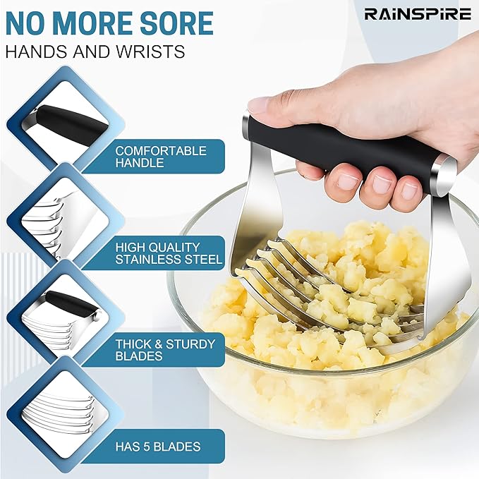 Rainspire XL Pastry Cutter For Baking, Heavy Duty Pastry Blender Stainless Steel, Thick Sharp Blades Dough Blender, Dough Cutter Butter Cutter Pastry for Easy Mixing, Dishwasher Safe (Black) - Image 3