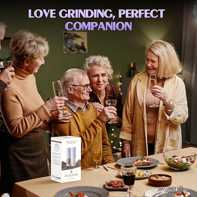 1 Pack Salt and Pepper Grinder- Gifts for Women Automatic Battery Purple Pepper Mill Shakers Kitchen Accessories Cooking for Mom, Adjustable Coarseness Salt Pepper Shakers - Image 6