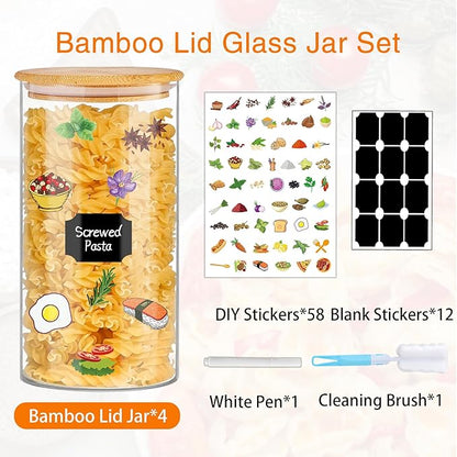 BGraceyy Glass Storage Jars 45 oz 4 Pcs Clear Glass Food Storage Containers with Airtight Bamboo Lid Stackable Kitchen Canisters for Candy, Cookie, Rice, Sugar, Flour, Pasta, Nuts - Image 3